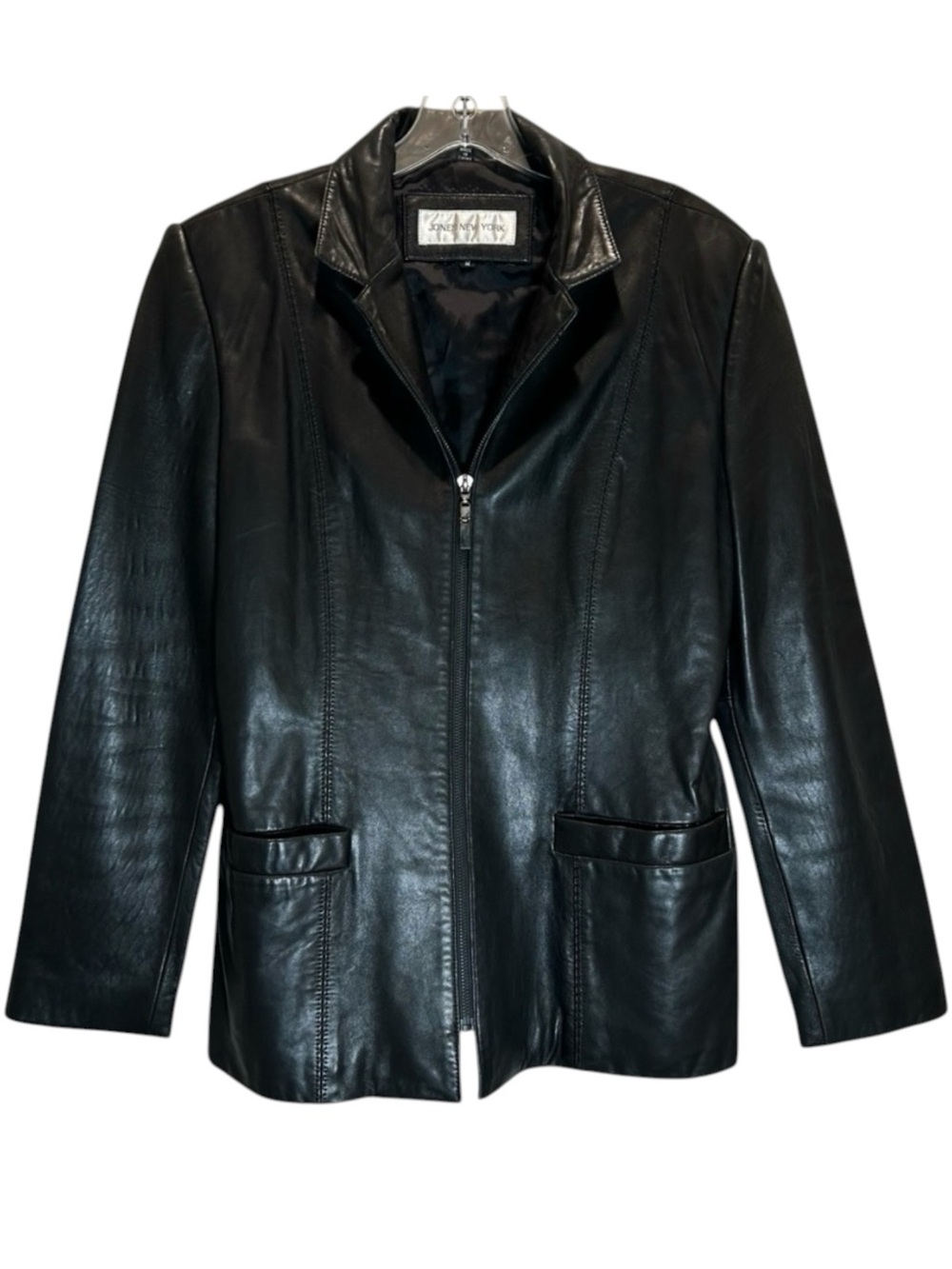 Jones New York Women’s Classic Black Leather Jacket, Buttery Soft - Medium